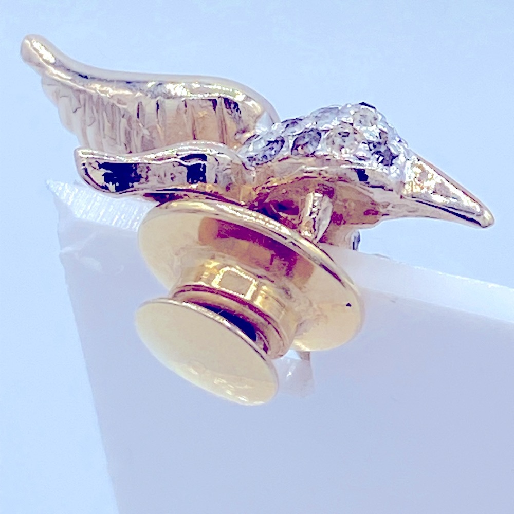 Vintage Signed PANETTA Gold Plated Pave Rhinestone Hummingbird Lapel Pin - Picture 2 of 8